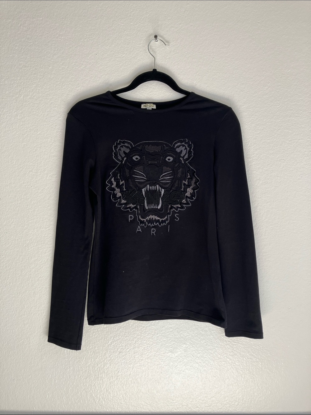 Kenzo Black Long-Sleeve Tiger Motif Tee